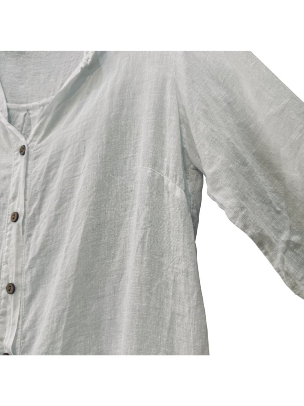 White 100% Linen Blouse Size M Johnny Collar Prato Italy Beachy Quiet Luxury - Picture 4 of 7